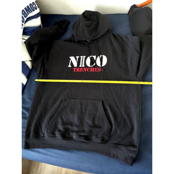 Champion XL Black Hoodie With "Nico Trenches" Print Drawstring Hood & Front Pock - Picture 6 of 7